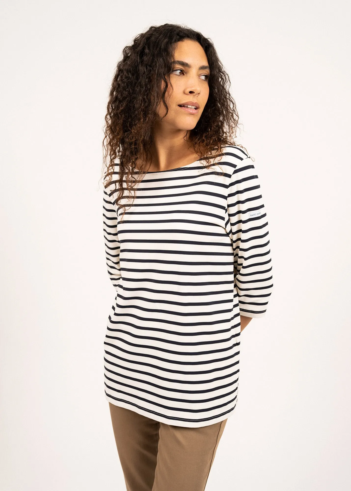 Phare boat neck striped sailor shirt - anti-UV, in jersey (NEIGE/NAVY)