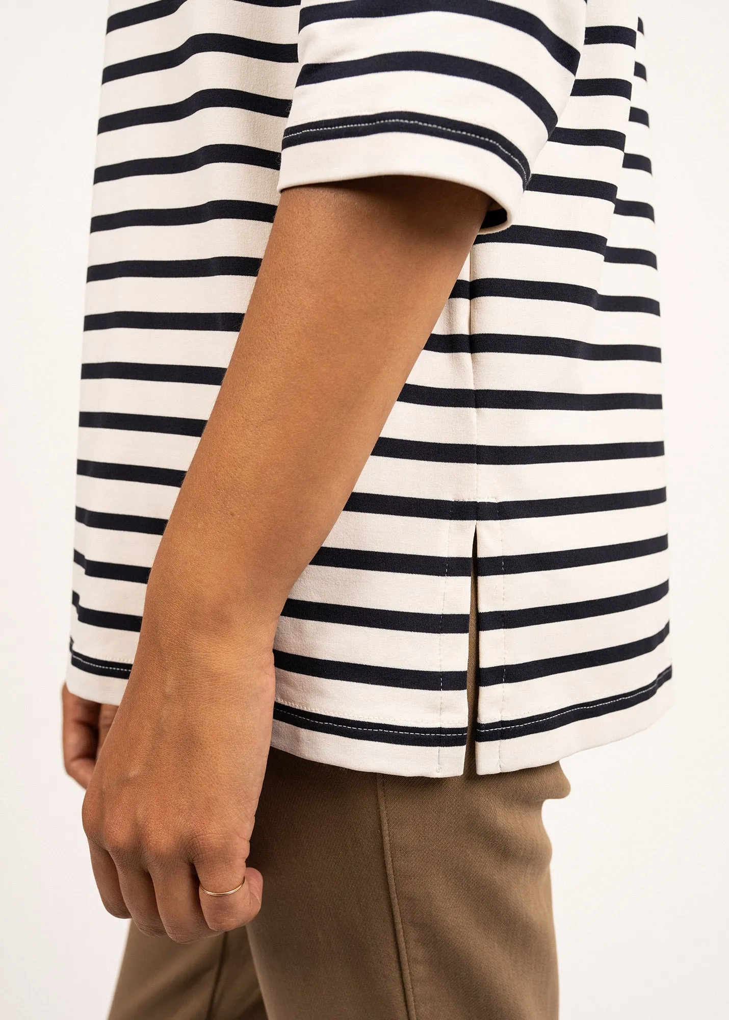 Phare boat neck striped sailor shirt - anti-UV, in jersey (NEIGE/NAVY)