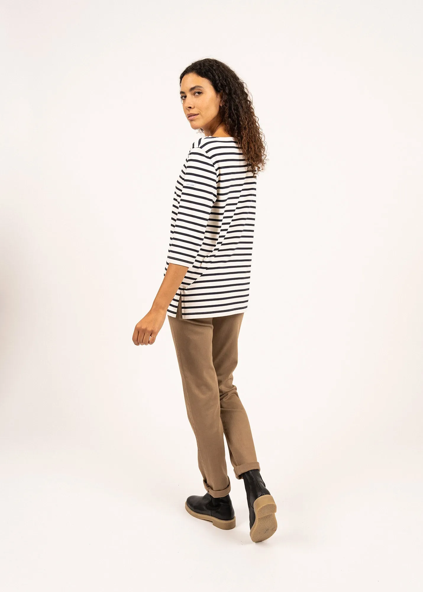 Phare boat neck striped sailor shirt - anti-UV, in jersey (NEIGE/NAVY)