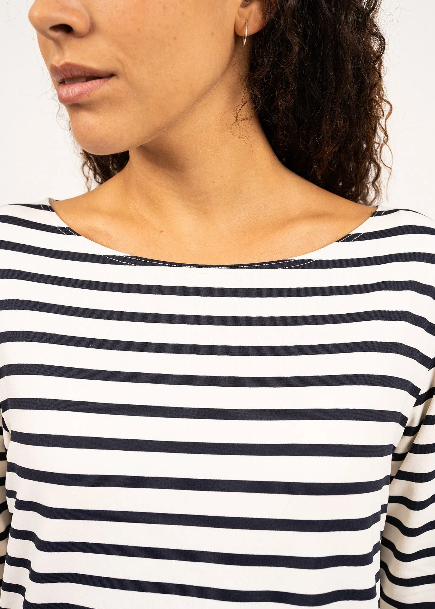 Phare boat neck striped sailor shirt - anti-UV, in jersey (NEIGE/NAVY)