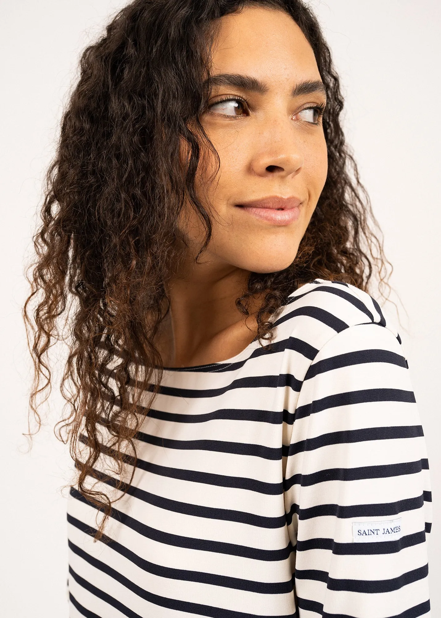 Phare boat neck striped sailor shirt - anti-UV, in jersey (NEIGE/NAVY)