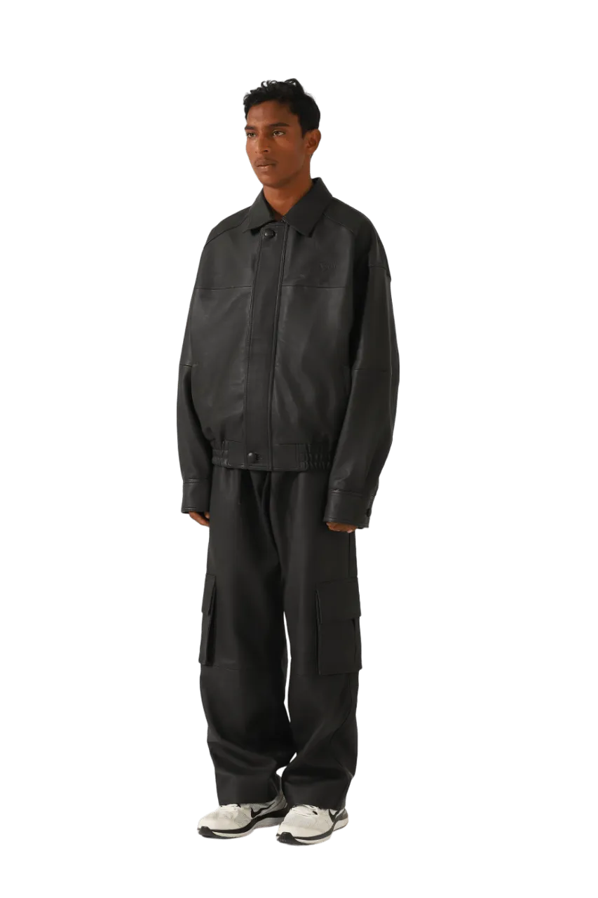 "95" OVERSIZED LEATHER EMBOSS JACKET