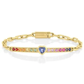 Rainbow Gemstone Heart ID Bracelet