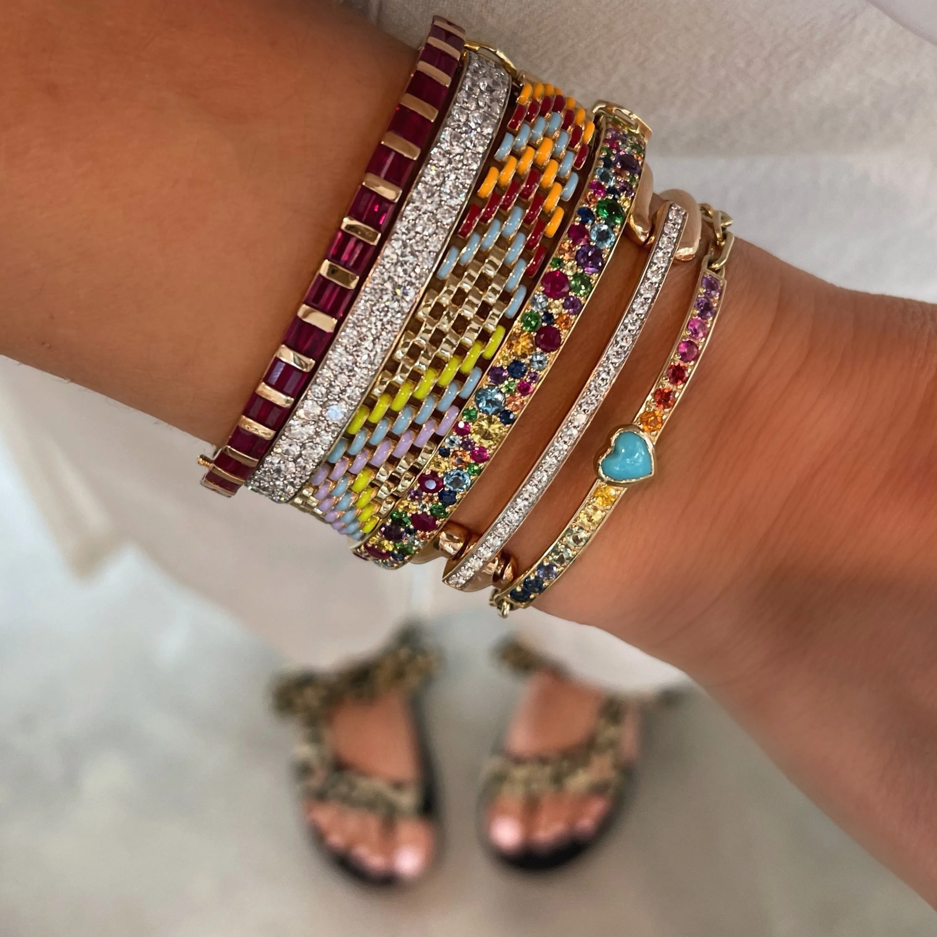 Rainbow Gemstone Heart ID Bracelet