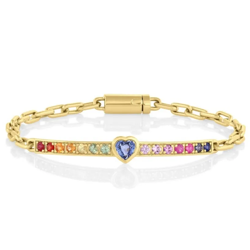 Rainbow Gemstone Heart ID Bracelet