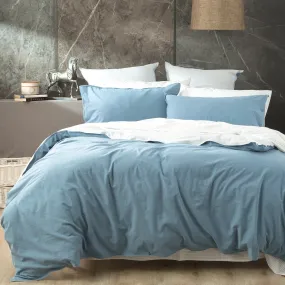 Renee Taylor Essentials Vintage stone washed reversible Quilt Cover Set - Blue