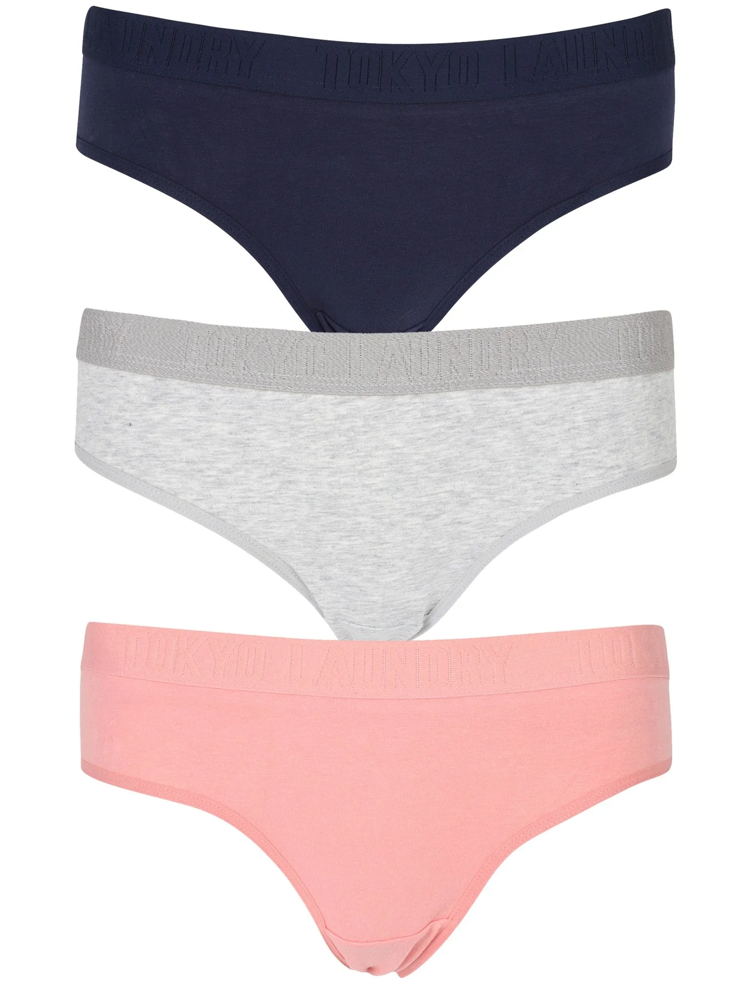 Rosalind (3 Pack) Assorted Briefs In Blush / Grey Marl / Eclipse Blue - Tokyo Laundry