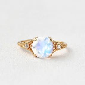 Rose Cut Moonstone Vintage Inspired Yellow Gold Ring