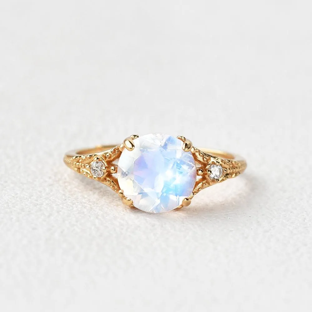 Rose Cut Moonstone Vintage Inspired Yellow Gold Ring