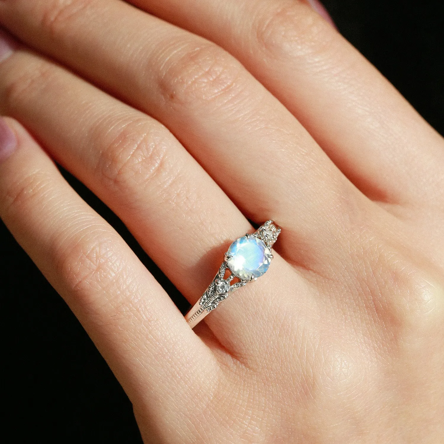 Rose Cut Moonstone Vintage Inspired Yellow Gold Ring