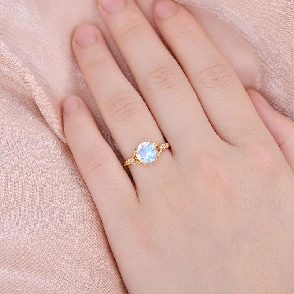 Rose Cut Moonstone Vintage Inspired Yellow Gold Ring