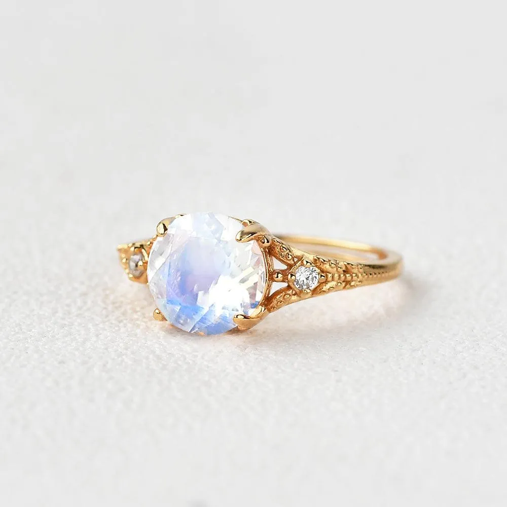 Rose Cut Moonstone Vintage Inspired Yellow Gold Ring