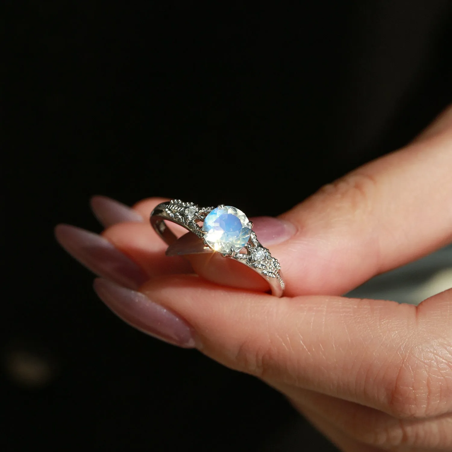 Rose Cut Moonstone Vintage Inspired Yellow Gold Ring