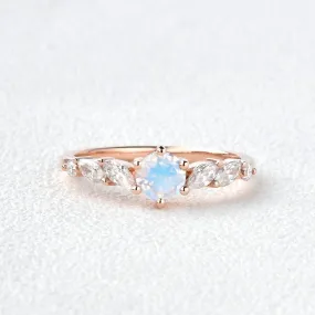 Round Cut Moonstone Petite Six-prong Ring