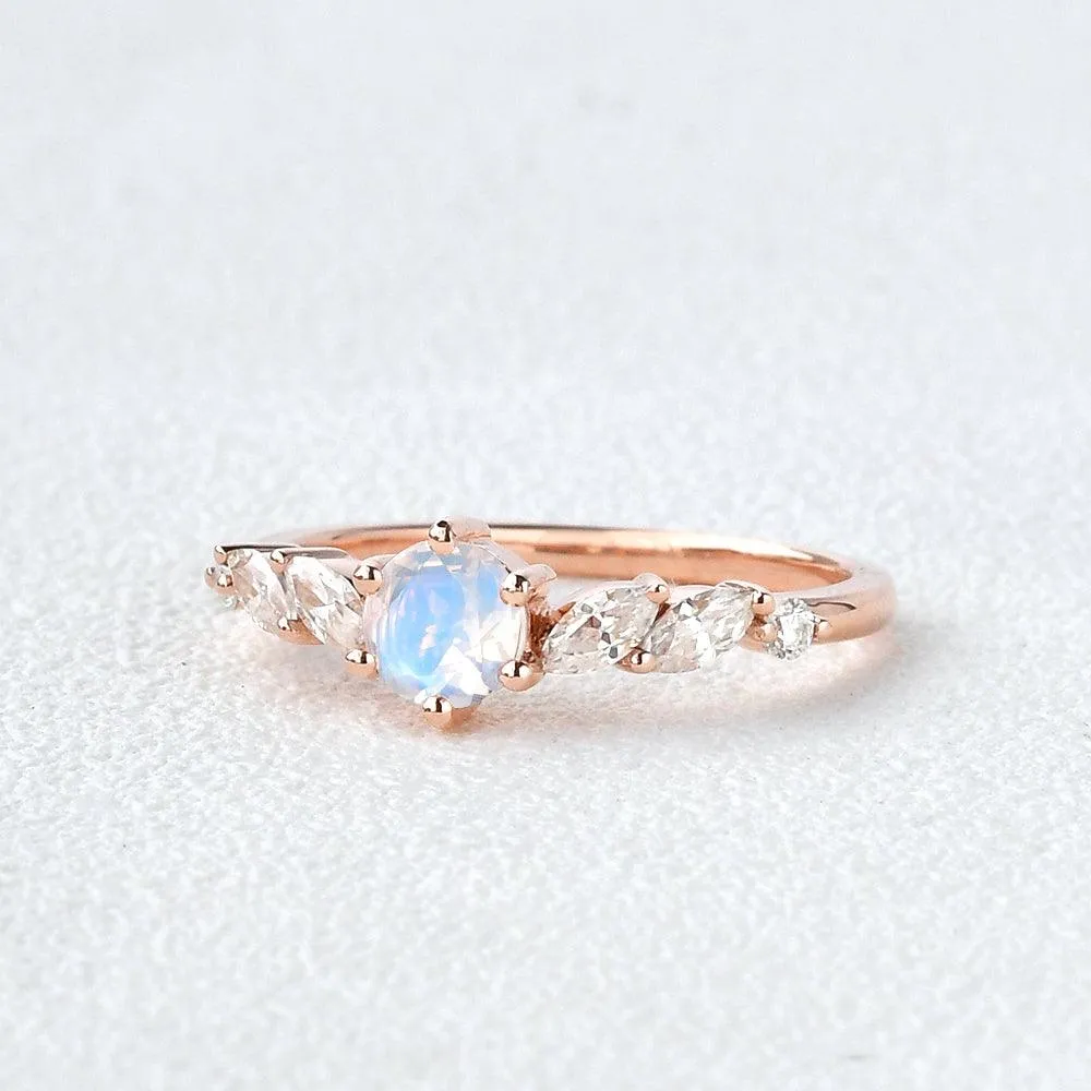 Round Cut Moonstone Petite Six-prong Ring
