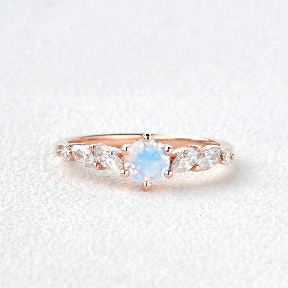 Round Cut Moonstone Petite Six-prong Ring