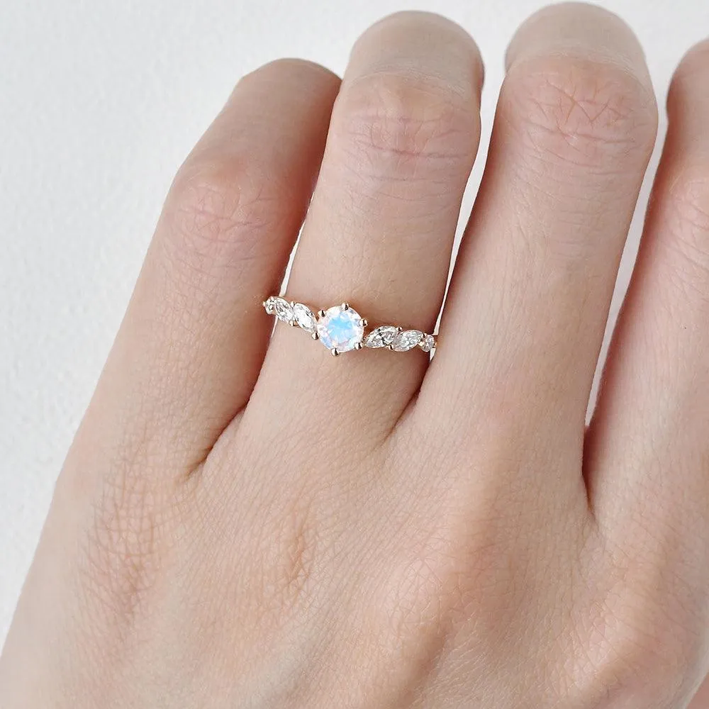 Round Cut Moonstone Petite Six-prong Ring
