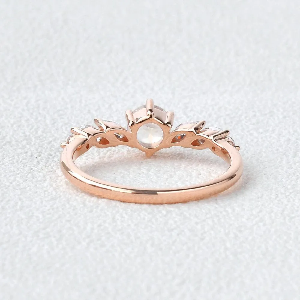 Round Cut Moonstone Petite Six-prong Ring