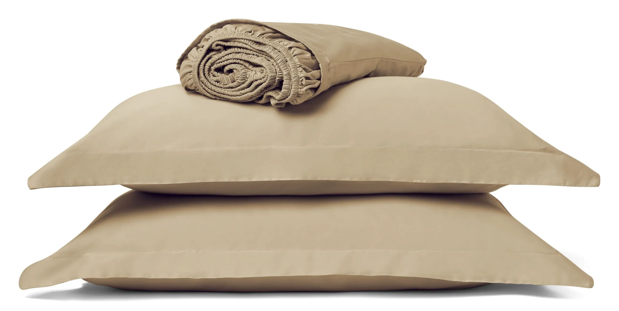 Sandy Beige Fitted Sheet Set: 1 Fitted Sheet & 2 Oxford Pillow Cases: 100% Organic Cotton