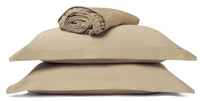 Sandy Beige Fitted Sheet Set: 1 Fitted Sheet & 2 Oxford Pillow Cases: 100% Organic Cotton