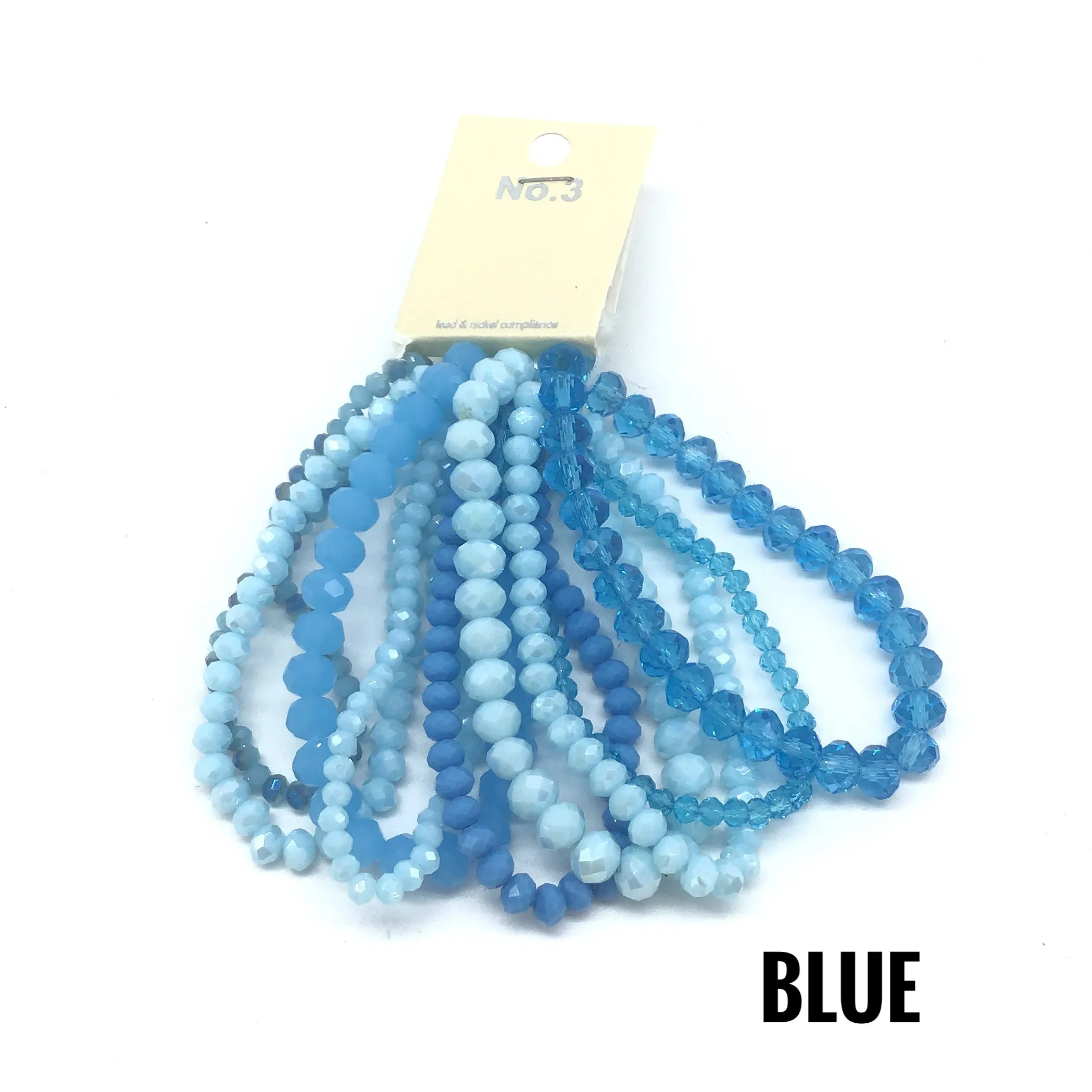 Set of "9" Shimmering Faceted Glass Bead Bracelets  (Multiple Colors)