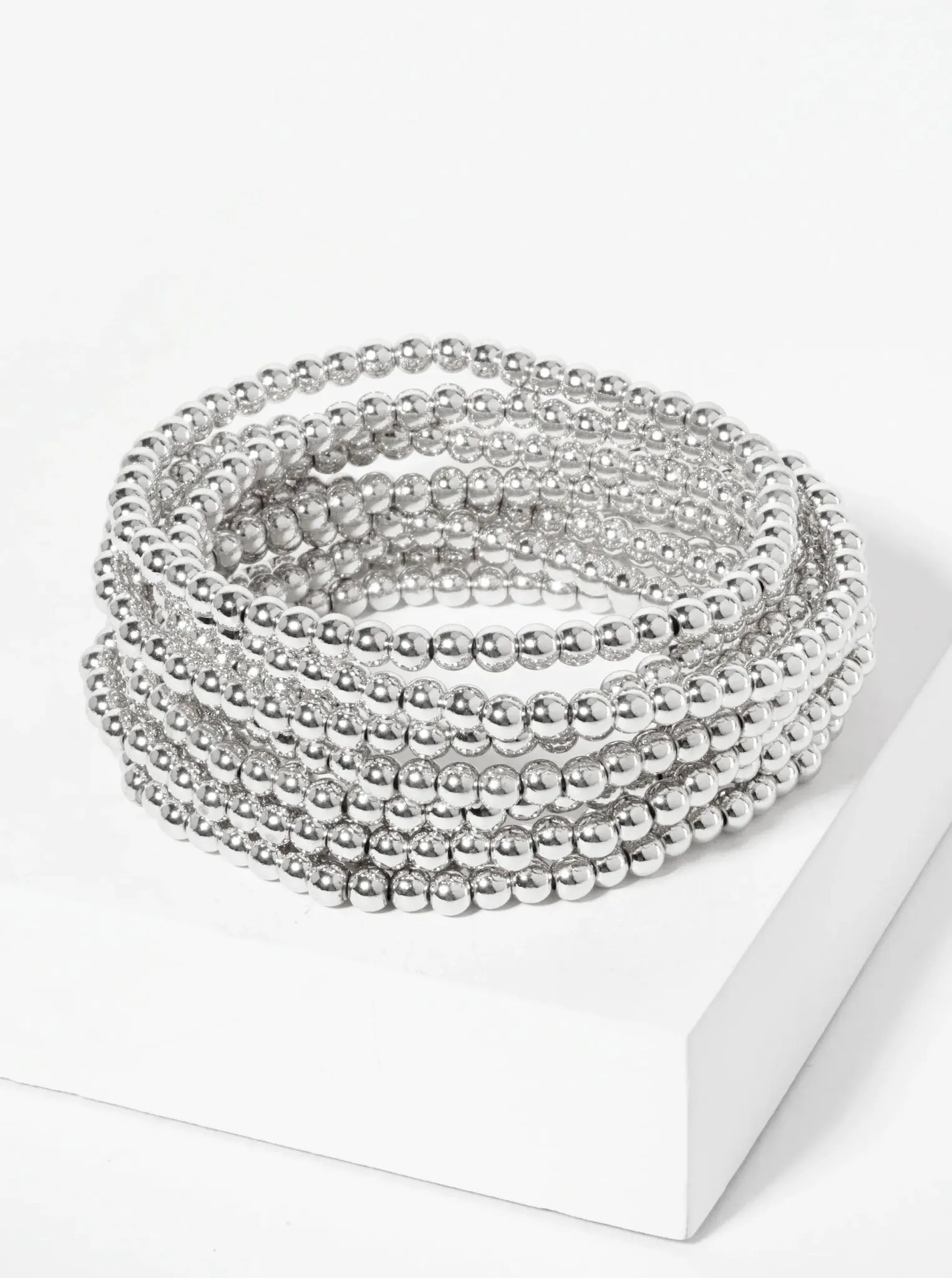 SILVER & GOLD Metallic Beads Stackable Stretch Bracelet Set
