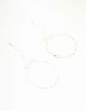 Silver Chain Link & Pearl Bracelets 2-Pack