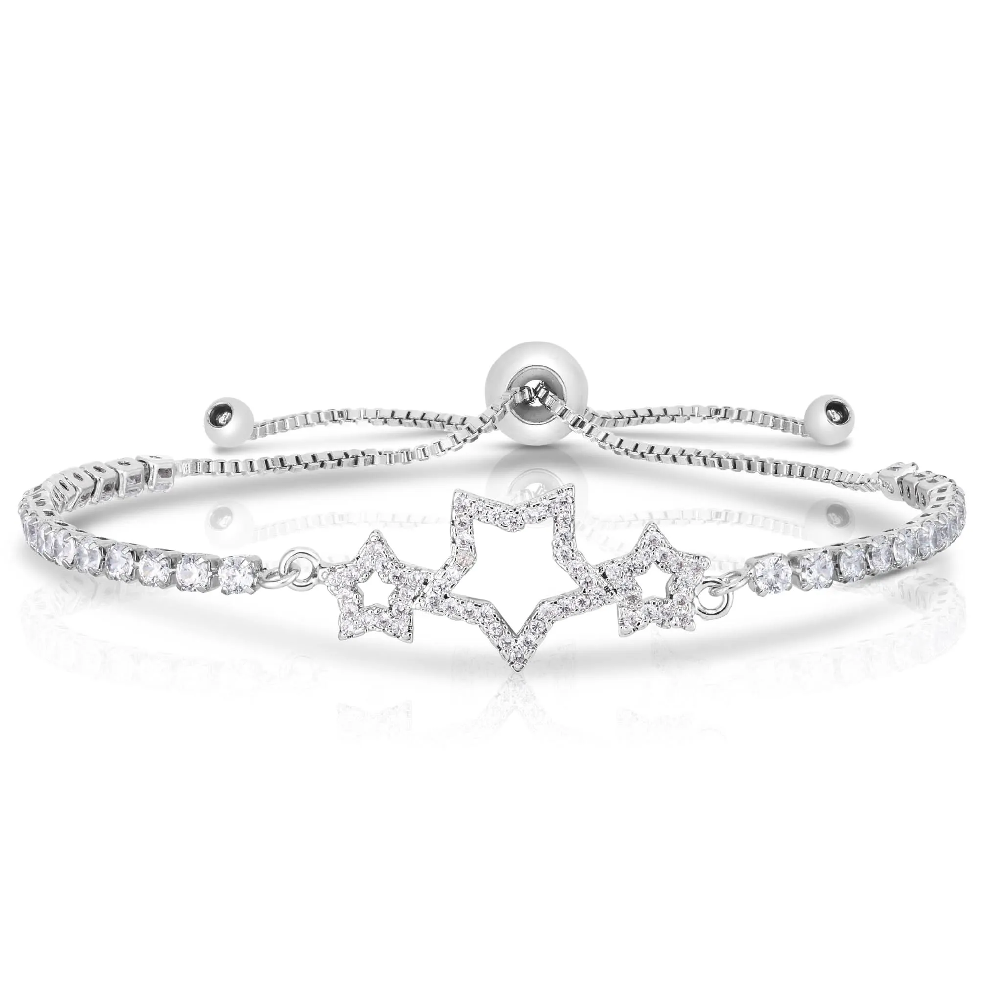 Silver Plated Cubic Zirconia Star Adjustable Bracelet