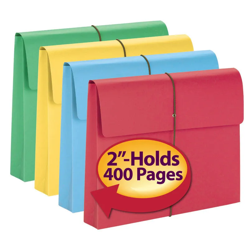 Smead Expanding File Wallet, 2" Expansion, Protective Flap and Cord Closure, Letter Size, Assorted Colors, 10 per Box (77207)