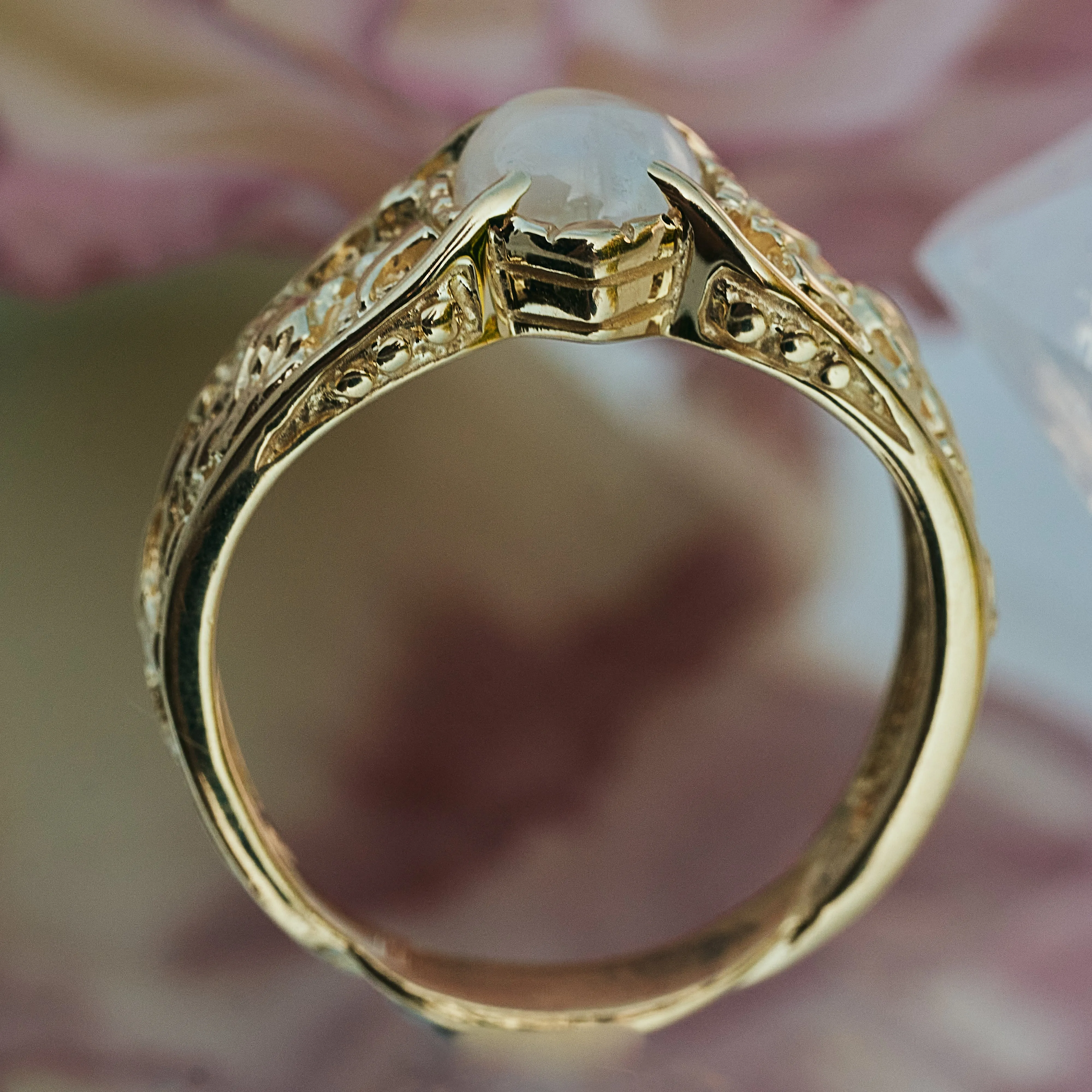Solid Gold Moonstone Engagement ring "Wolf"