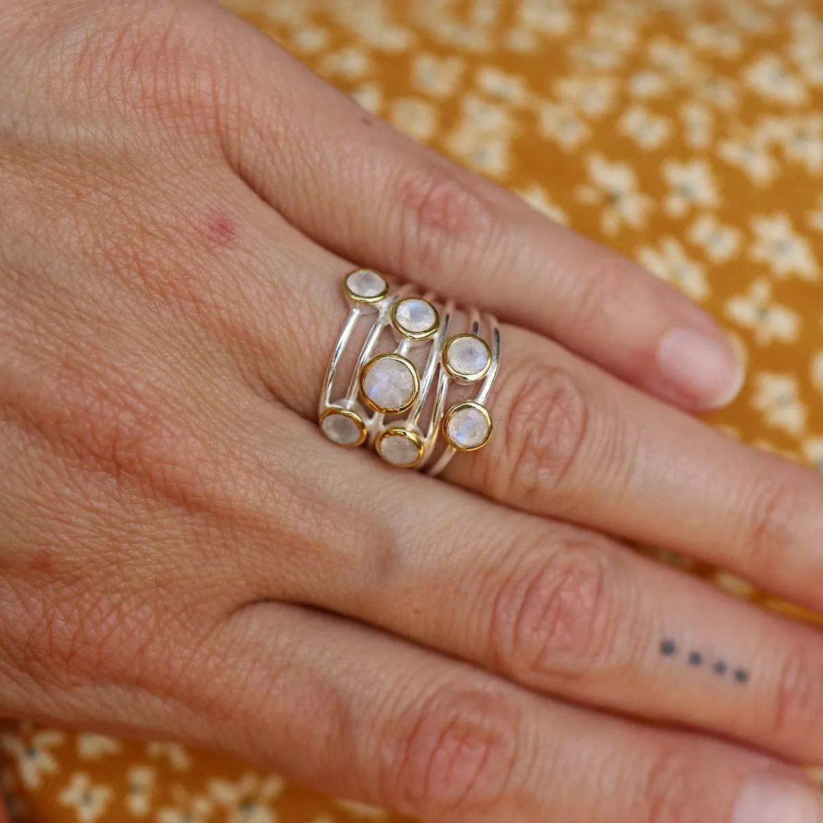 Sterling Silver Rainbow Moonstone Bubble Ring