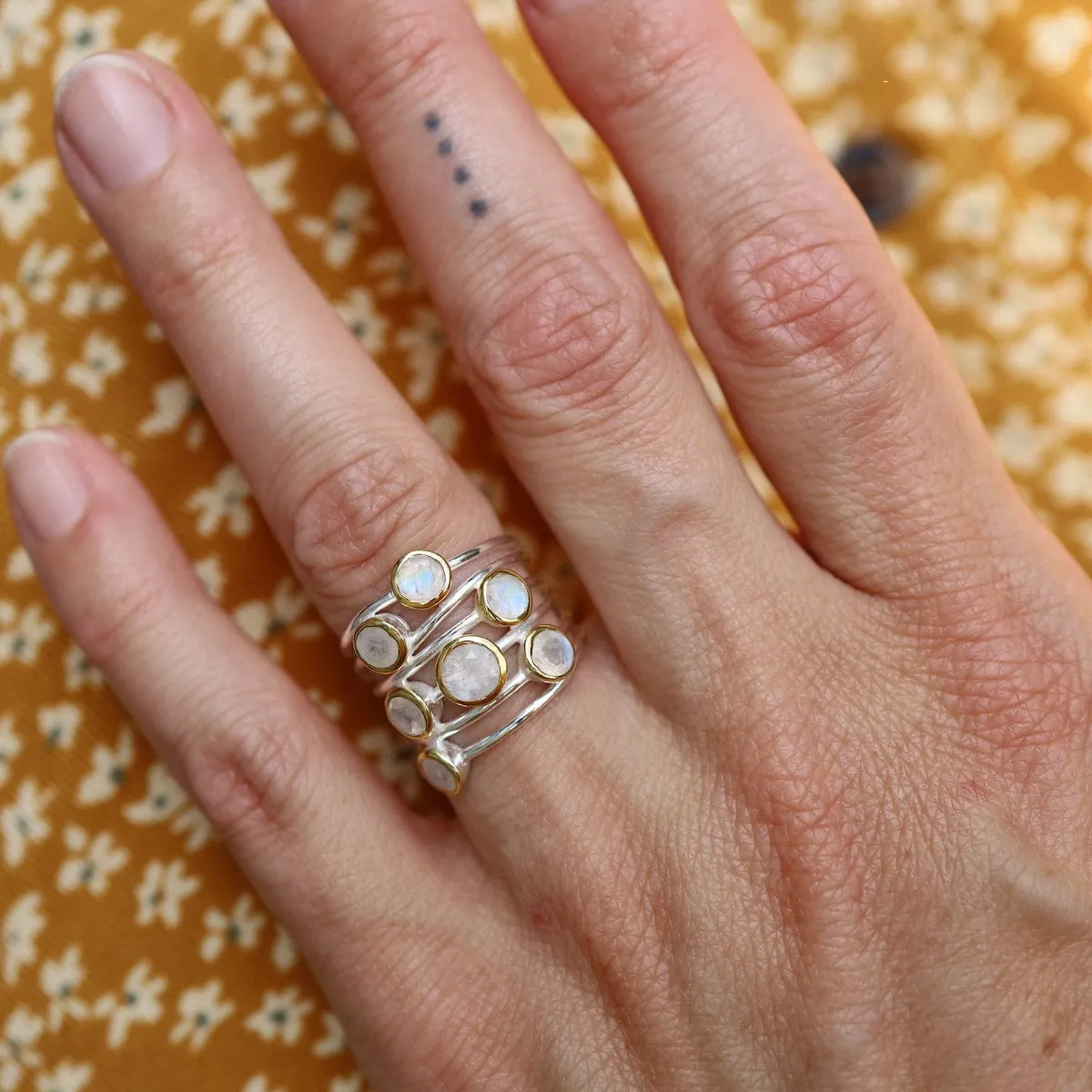 Sterling Silver Rainbow Moonstone Bubble Ring