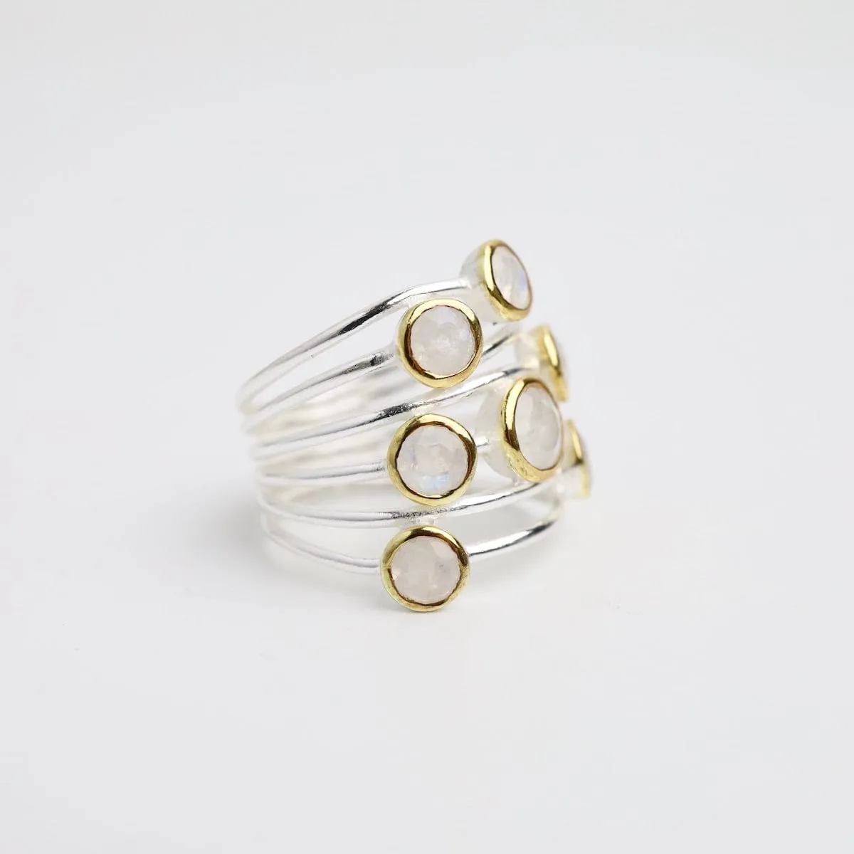 Sterling Silver Rainbow Moonstone Bubble Ring