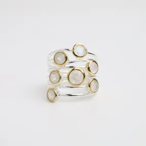 Sterling Silver Rainbow Moonstone Bubble Ring