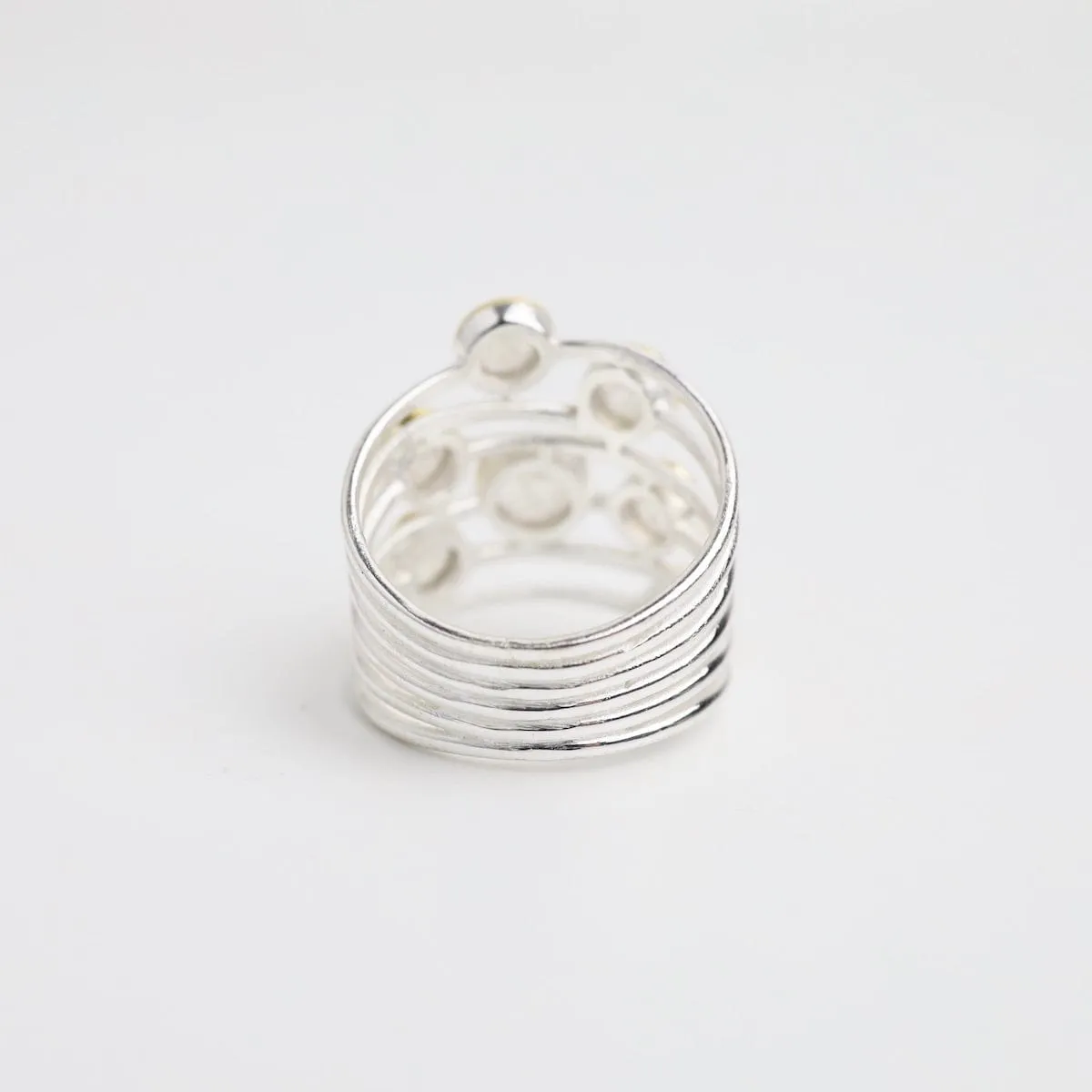 Sterling Silver Rainbow Moonstone Bubble Ring
