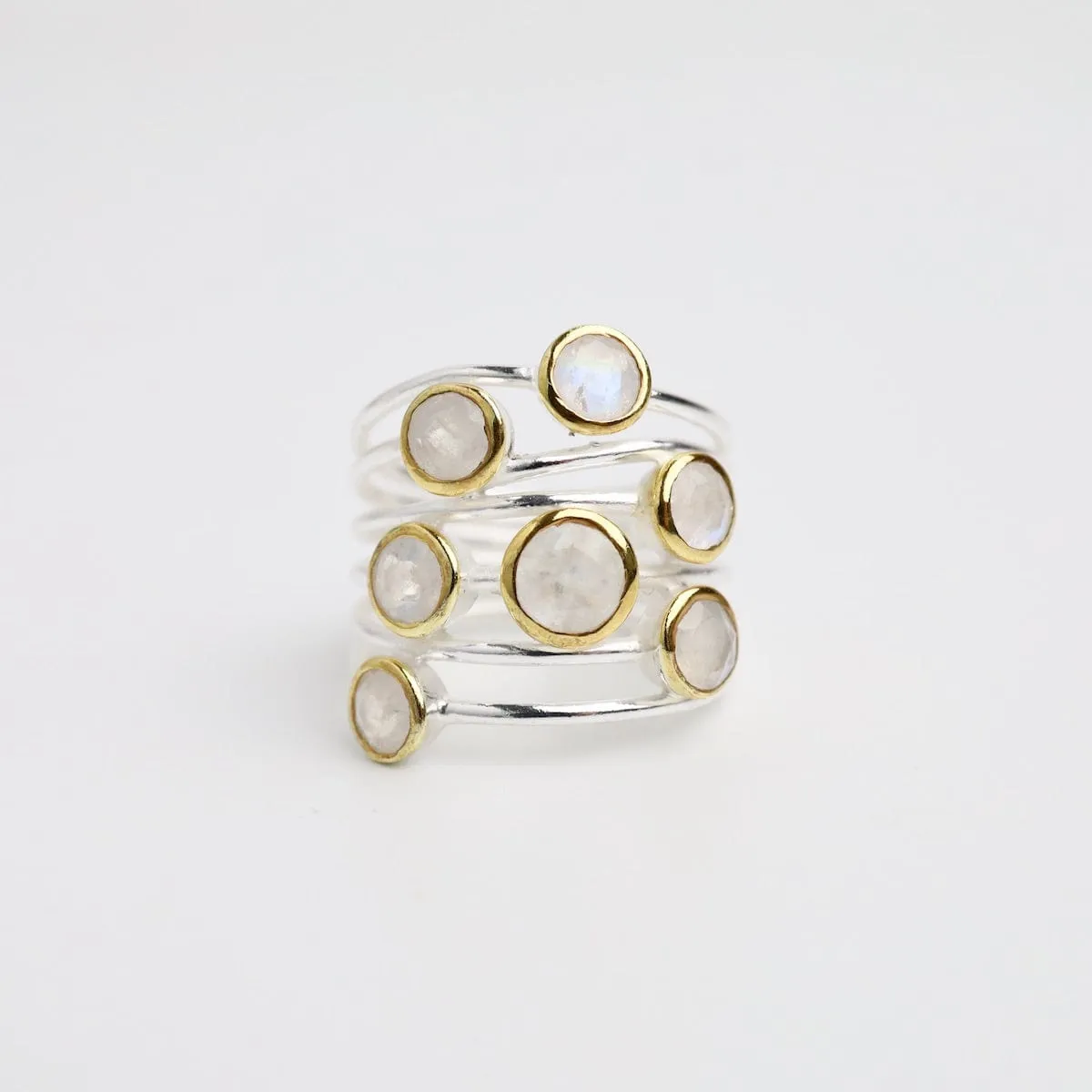 Sterling Silver Rainbow Moonstone Bubble Ring