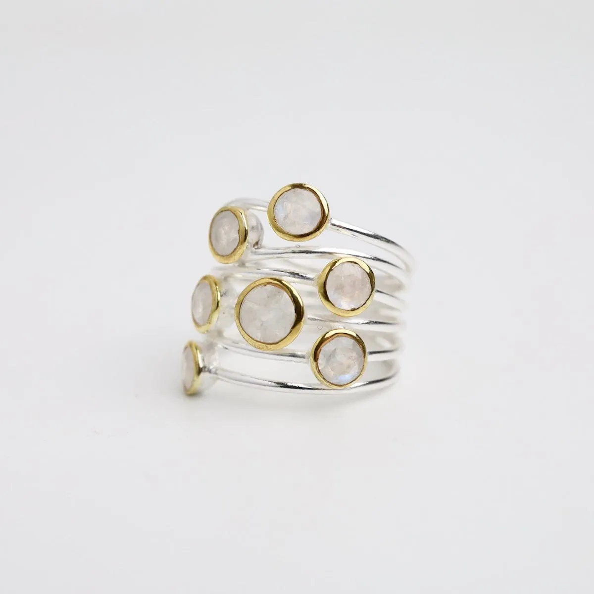 Sterling Silver Rainbow Moonstone Bubble Ring