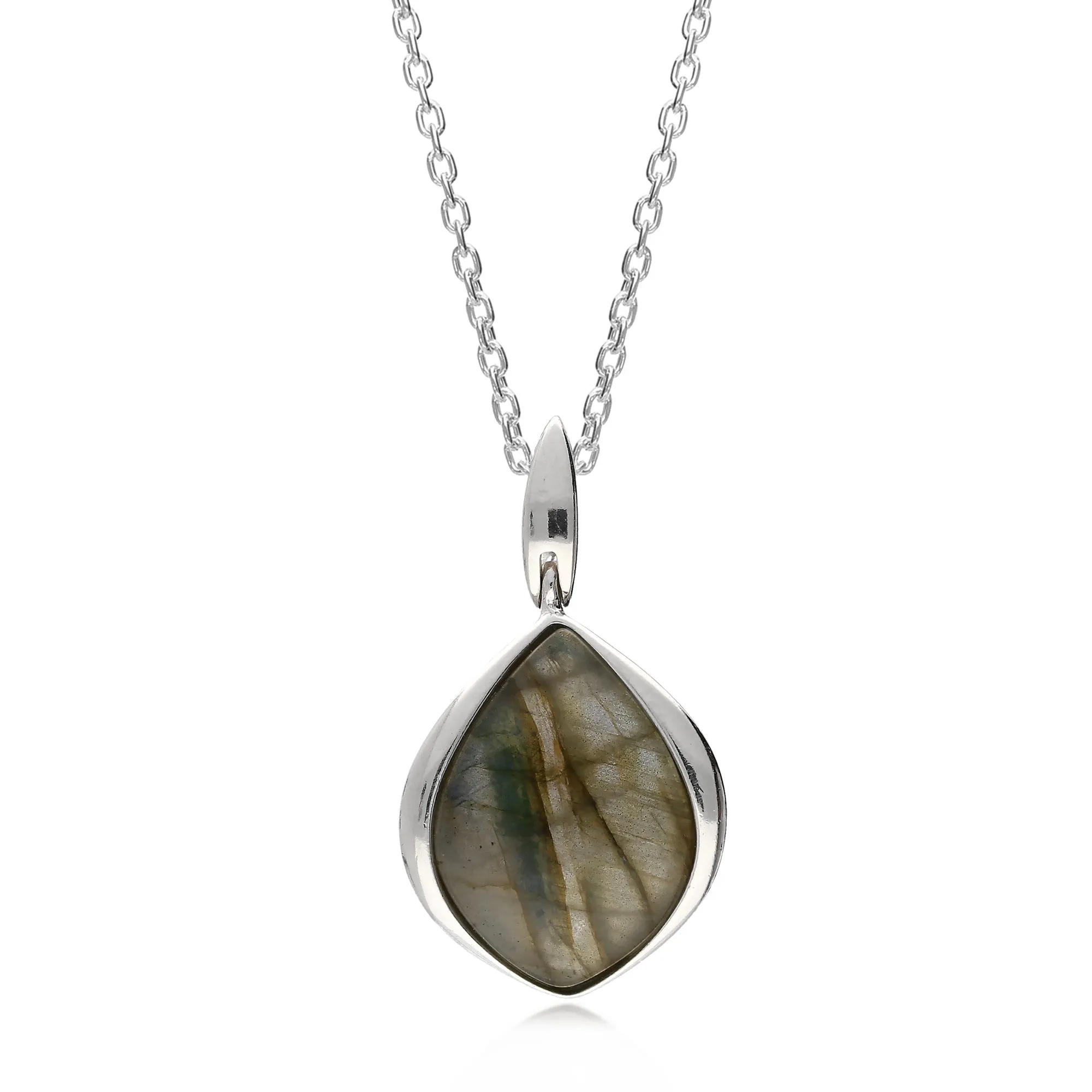 Sterling Silver Wide Marquise Labradorite Pendant