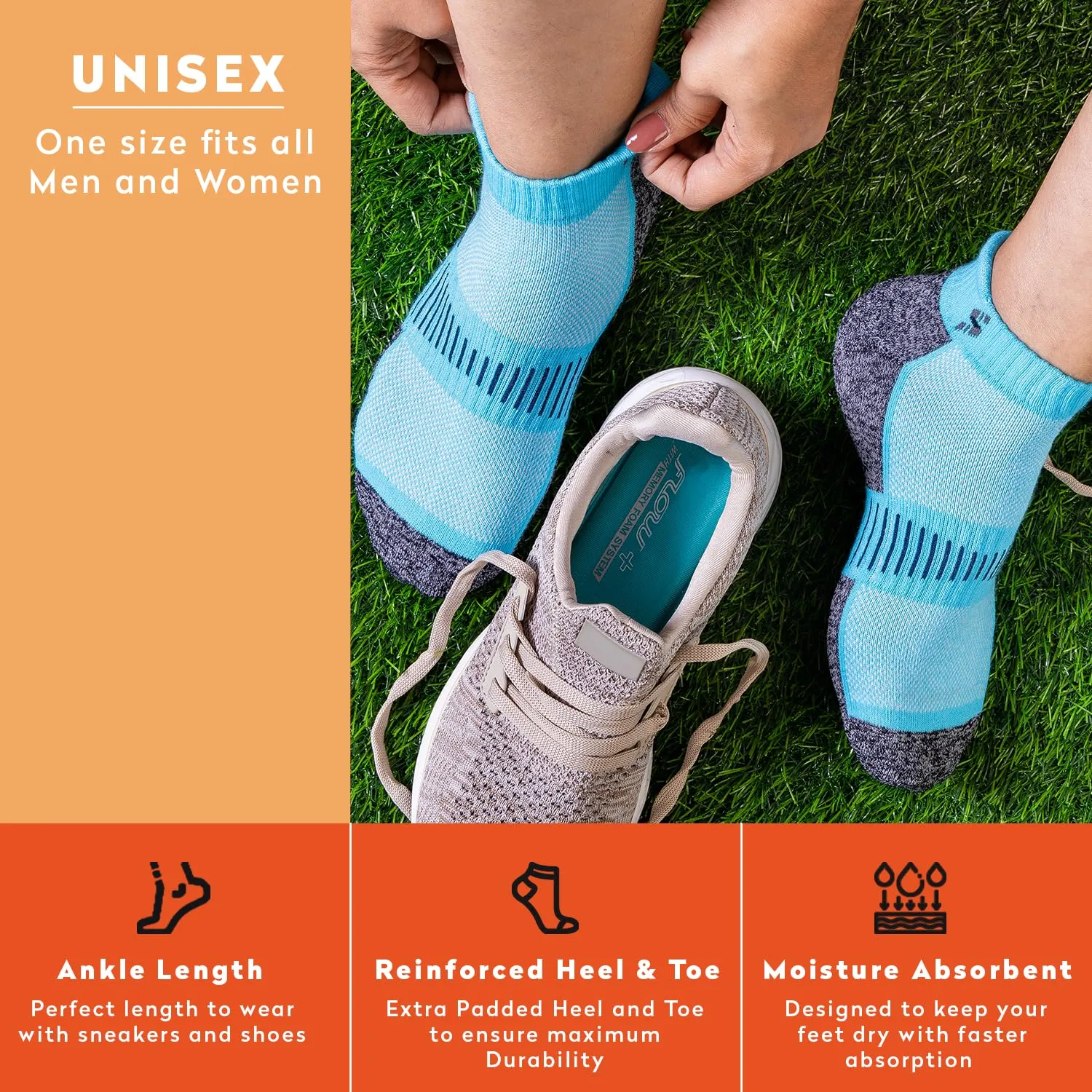 Supersox Anklet Ankle Length Socks for Men & Women (Unisex) Made With Durable, Breathable Cotton, Ideal for Casual Wear, Running, Sports - Pack of 3, Free Size (Sky Blue, Beige, Pink)