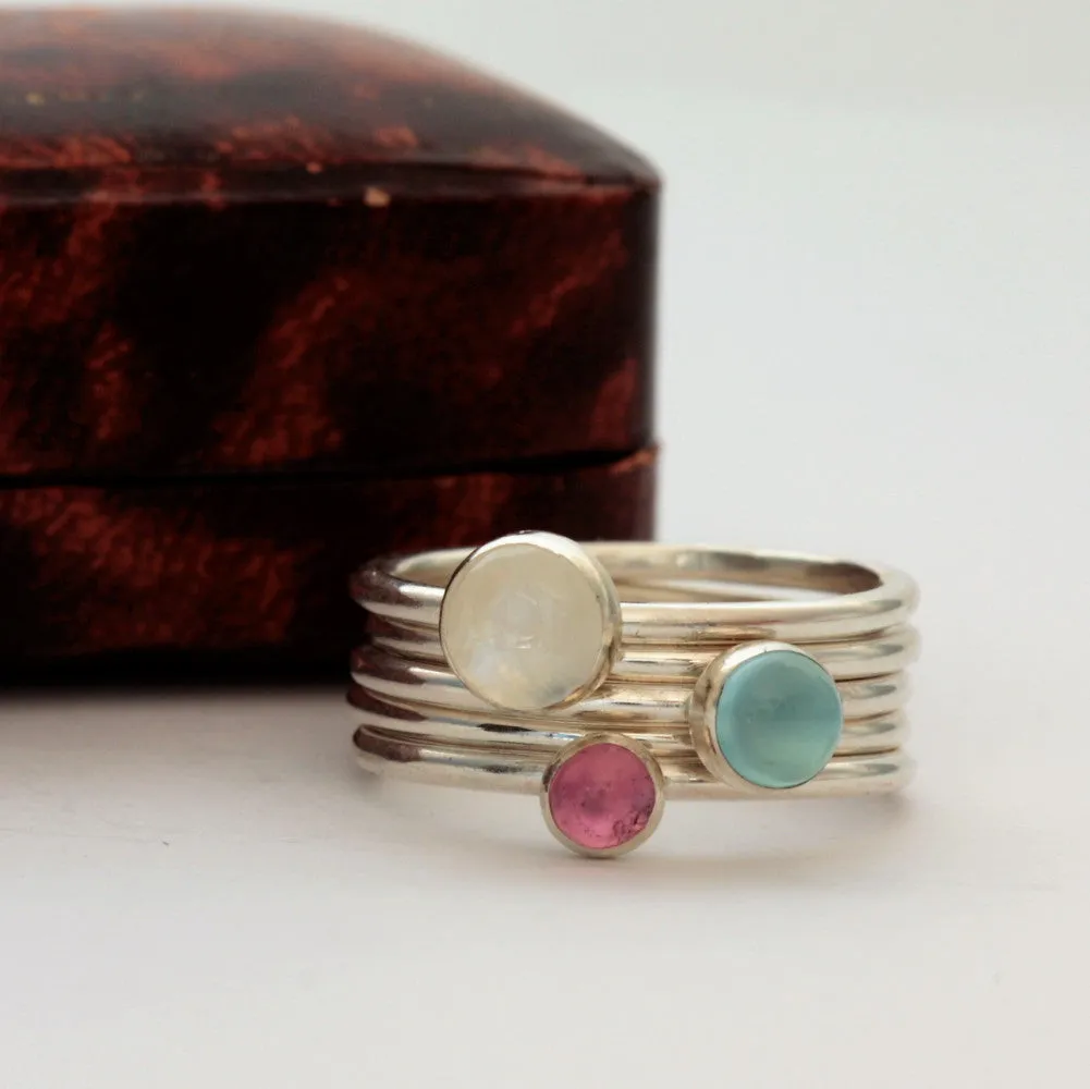 Sweet Pea Moonstone and Tourmaline stacking rings