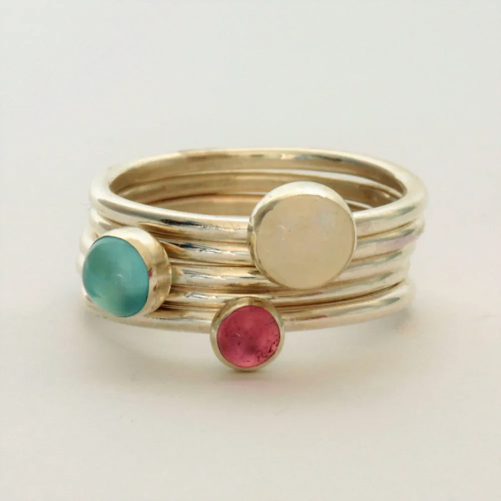 Sweet Pea Moonstone and Tourmaline stacking rings
