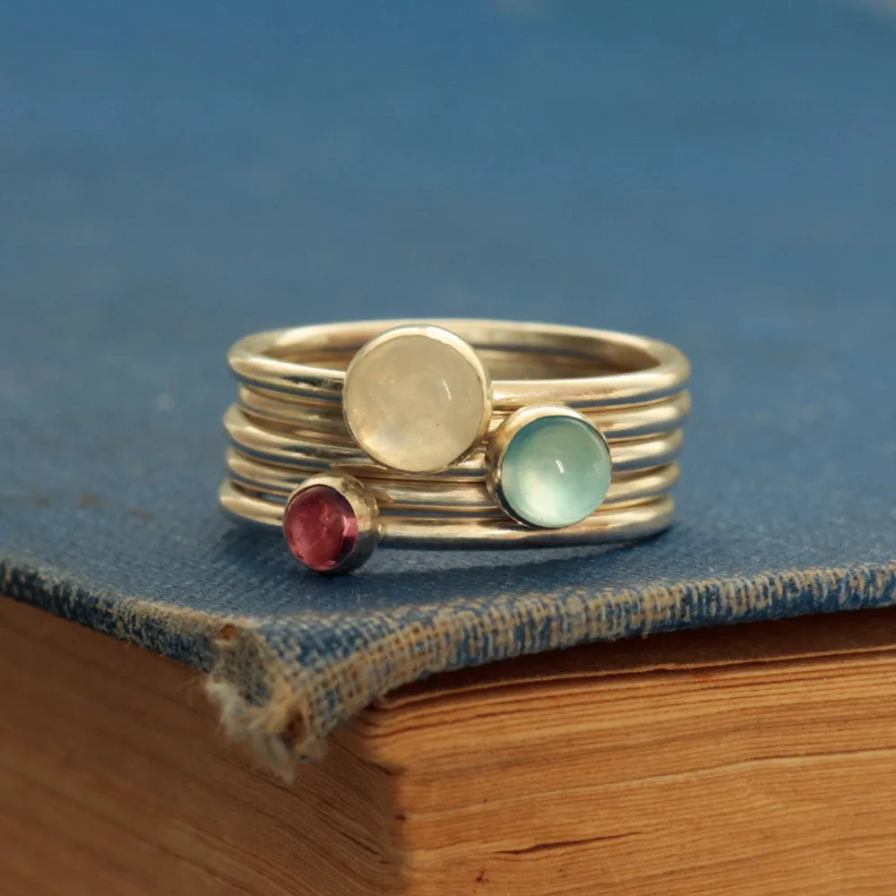 Sweet Pea Moonstone and Tourmaline stacking rings