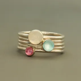 Sweet Pea Moonstone and Tourmaline stacking rings