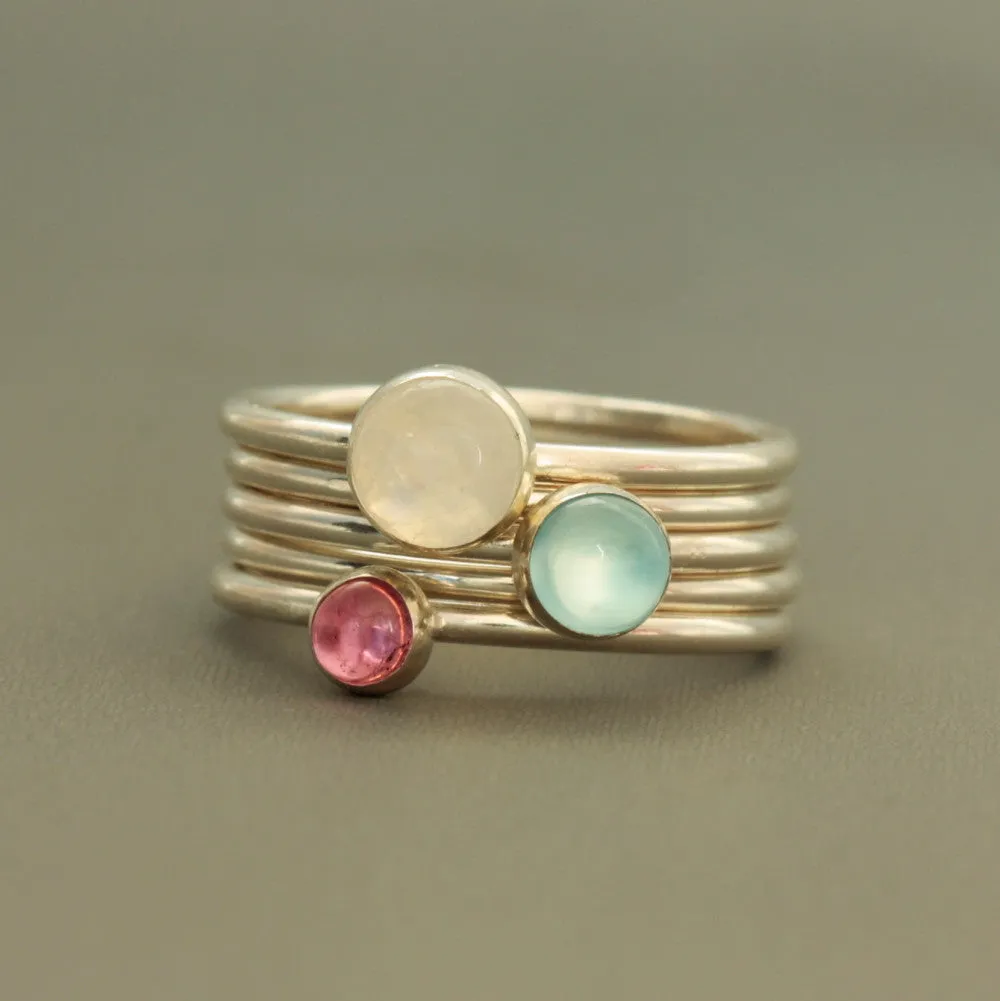 Sweet Pea Moonstone and Tourmaline stacking rings
