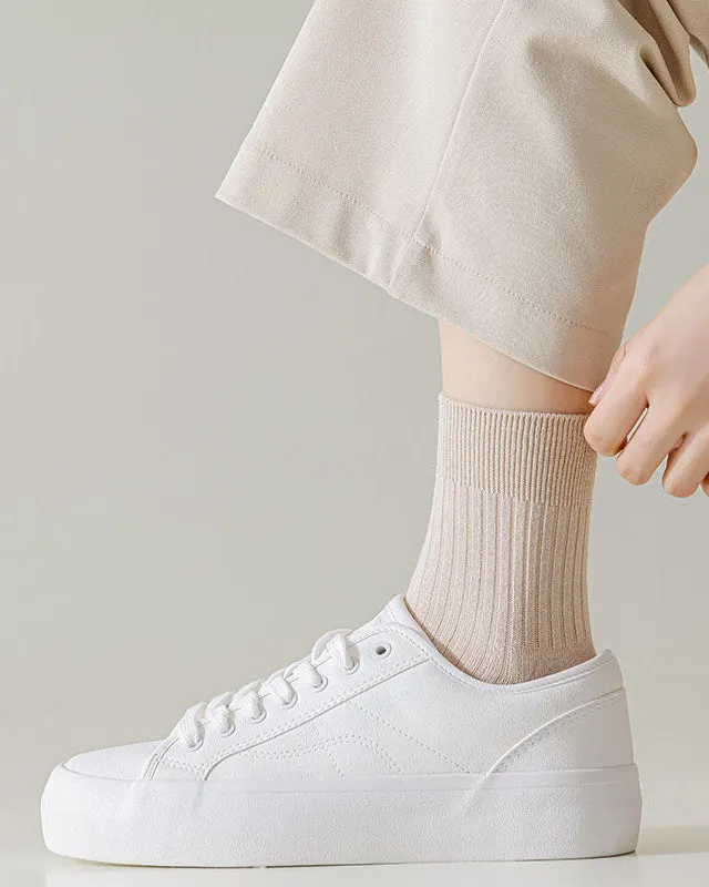 Sweetnana Women's Cotton Crew Socks Solid Color Socks Multicolor Cozy Casual Socks Seamless Socks