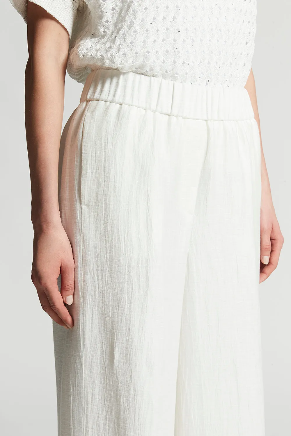 Trousers in crushed technical linen gabardine