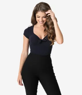 Unique Vintage 1950s Style Navy Blue Sweetheart Rosemary Top