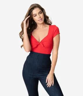 Unique Vintage 1950s Style Red Sweetheart Rosemary Top