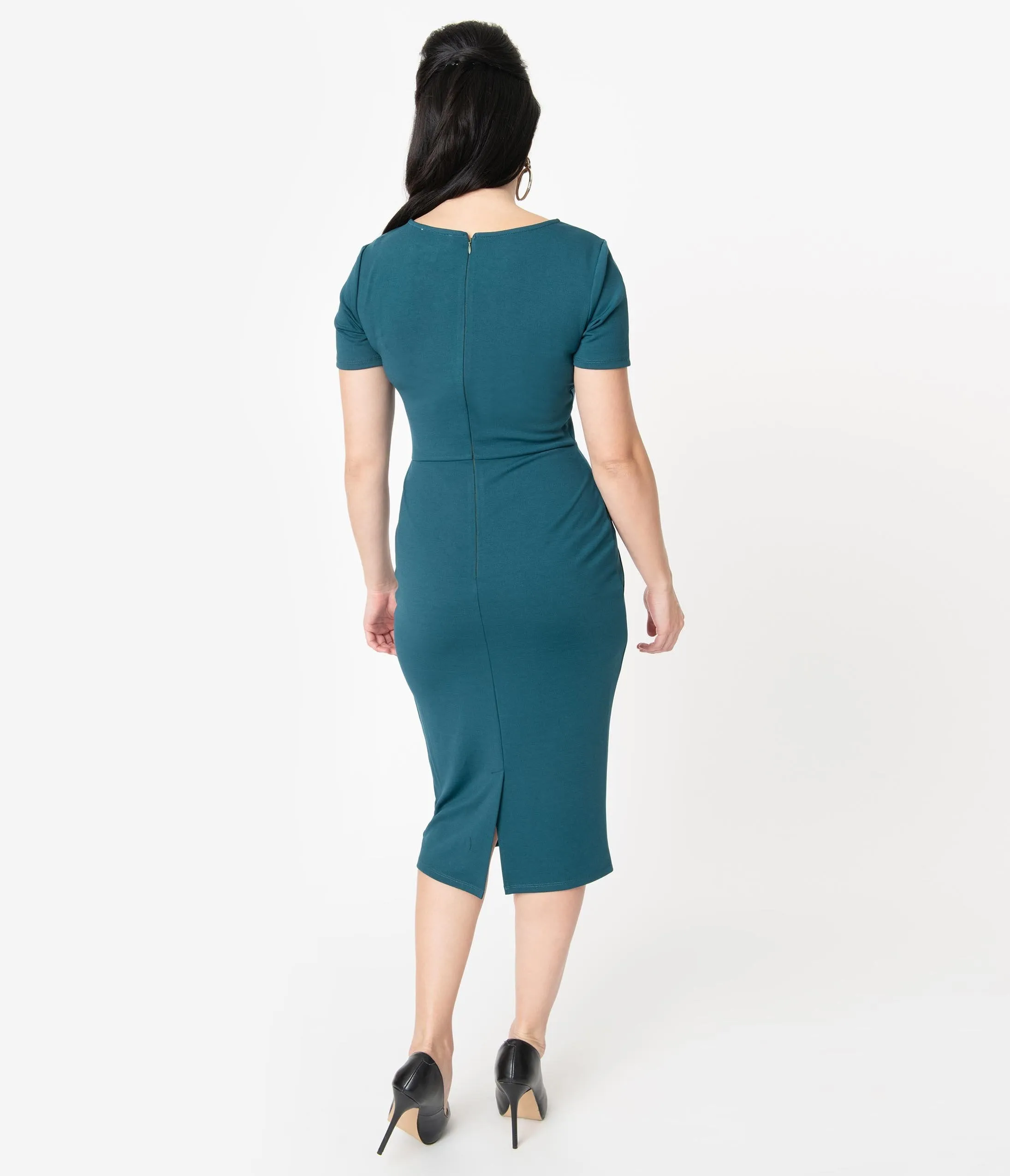 Unique Vintage 1960s Teal Short Sleeve Mod Wiggle Dress