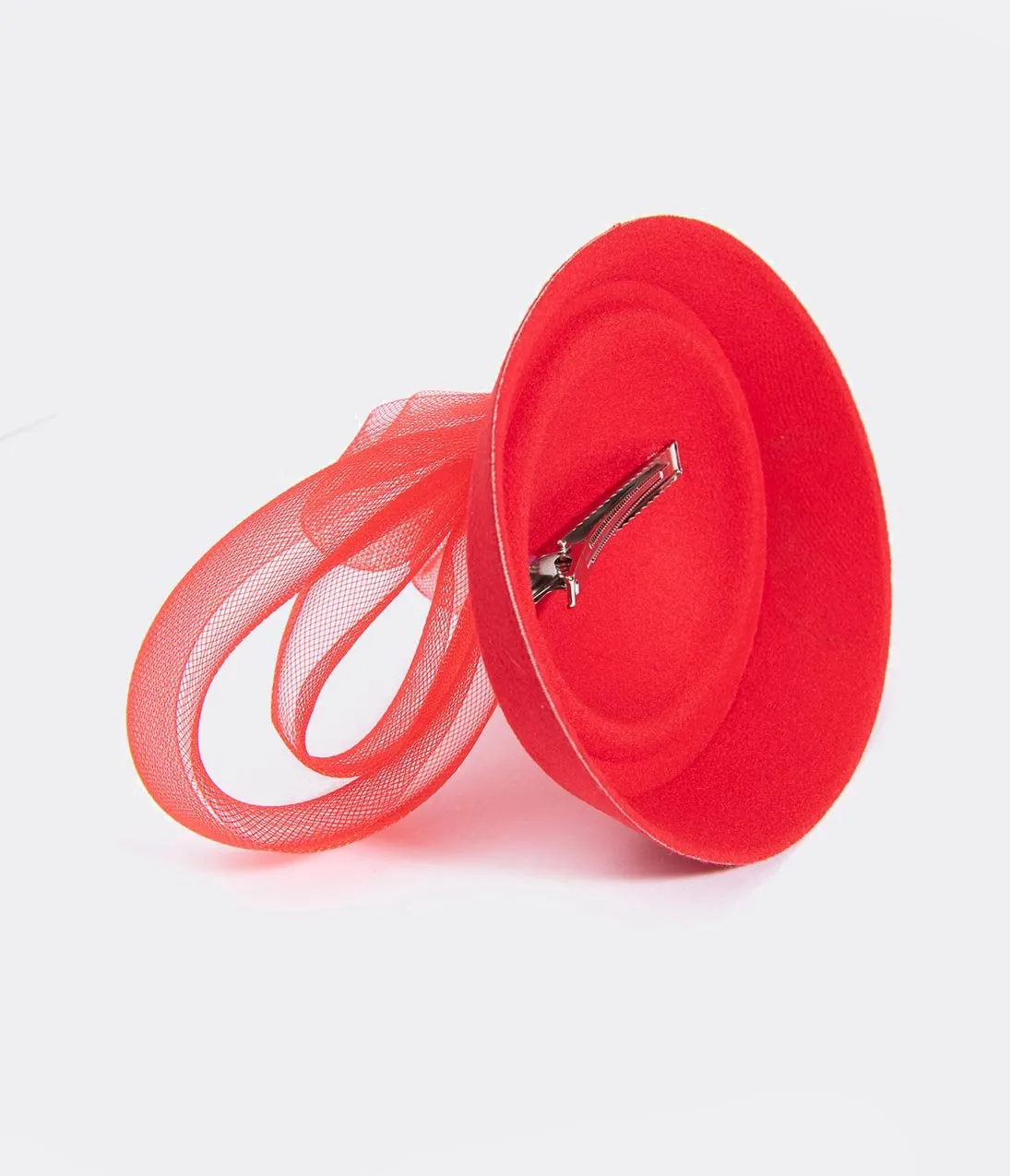 Unique Vintage Red Pillbox Sinamay & White Enamel Floral Fascinator